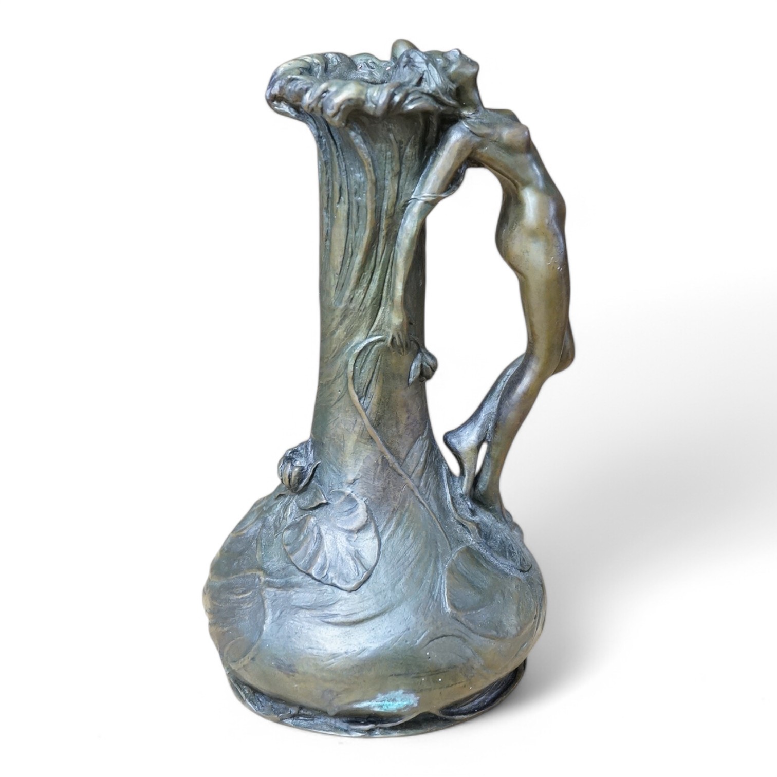 A bronze Art Nouveau-style figural ewer, 20cm high. Condition - fair/good